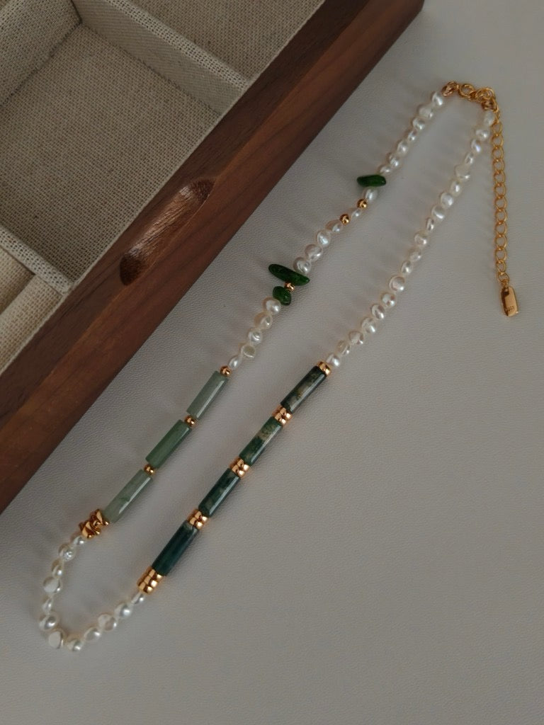 Watercress Agate Pearl Necklace