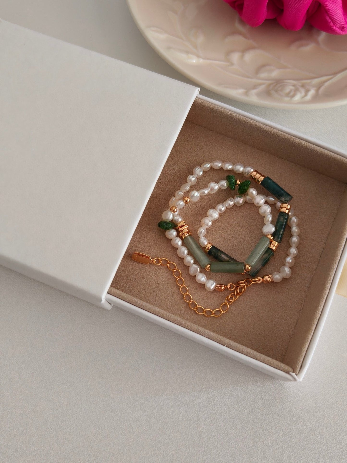 Watercress Agate Pearl Necklace