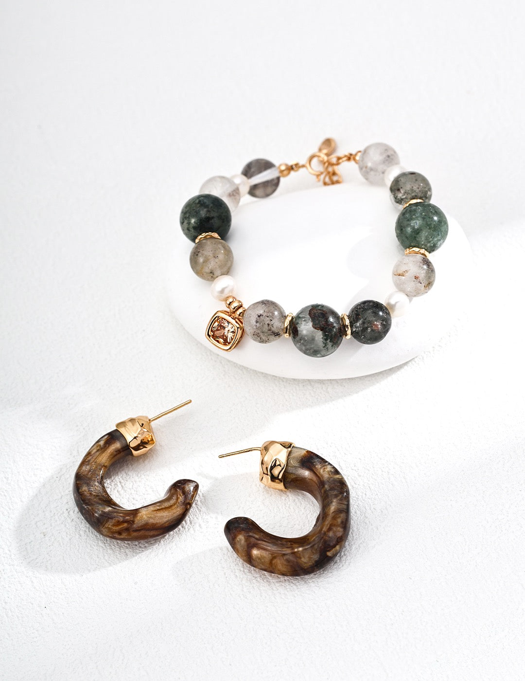 Natural Pearl Ghost Bead Crystal Bracelet