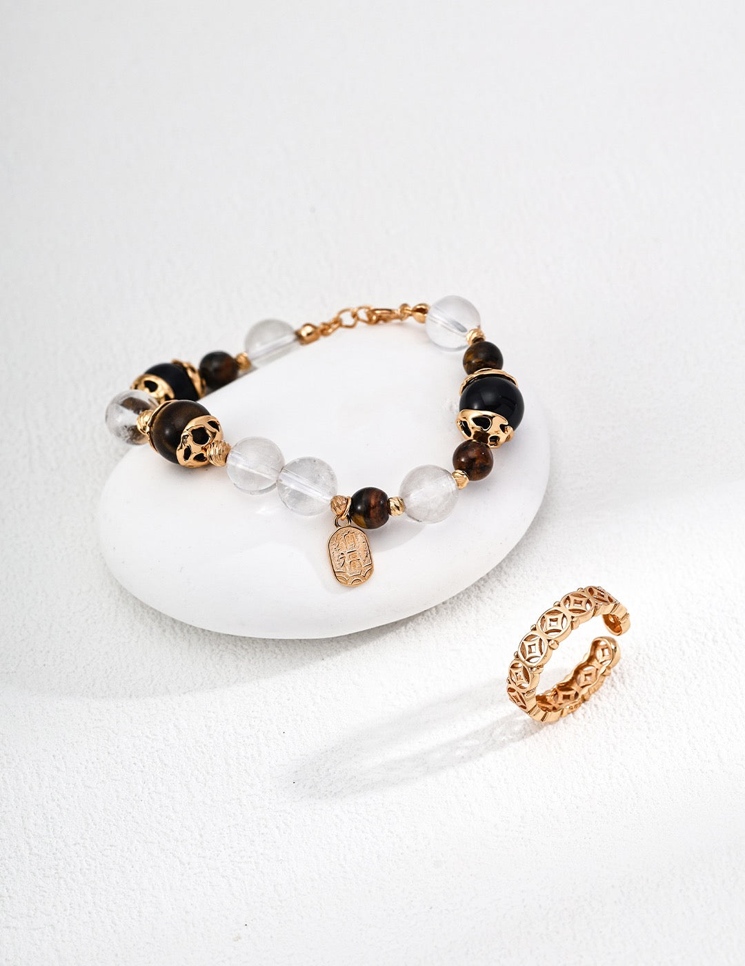 Fashion Tiger's Eye Stone Black Agate Crystal Bead Bracelet