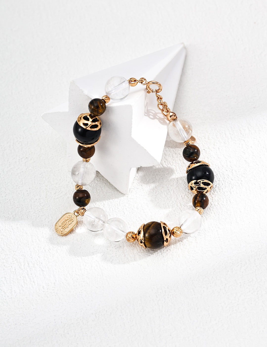 Fashion Tiger's Eye Stone Black Agate Crystal Bead Bracelet