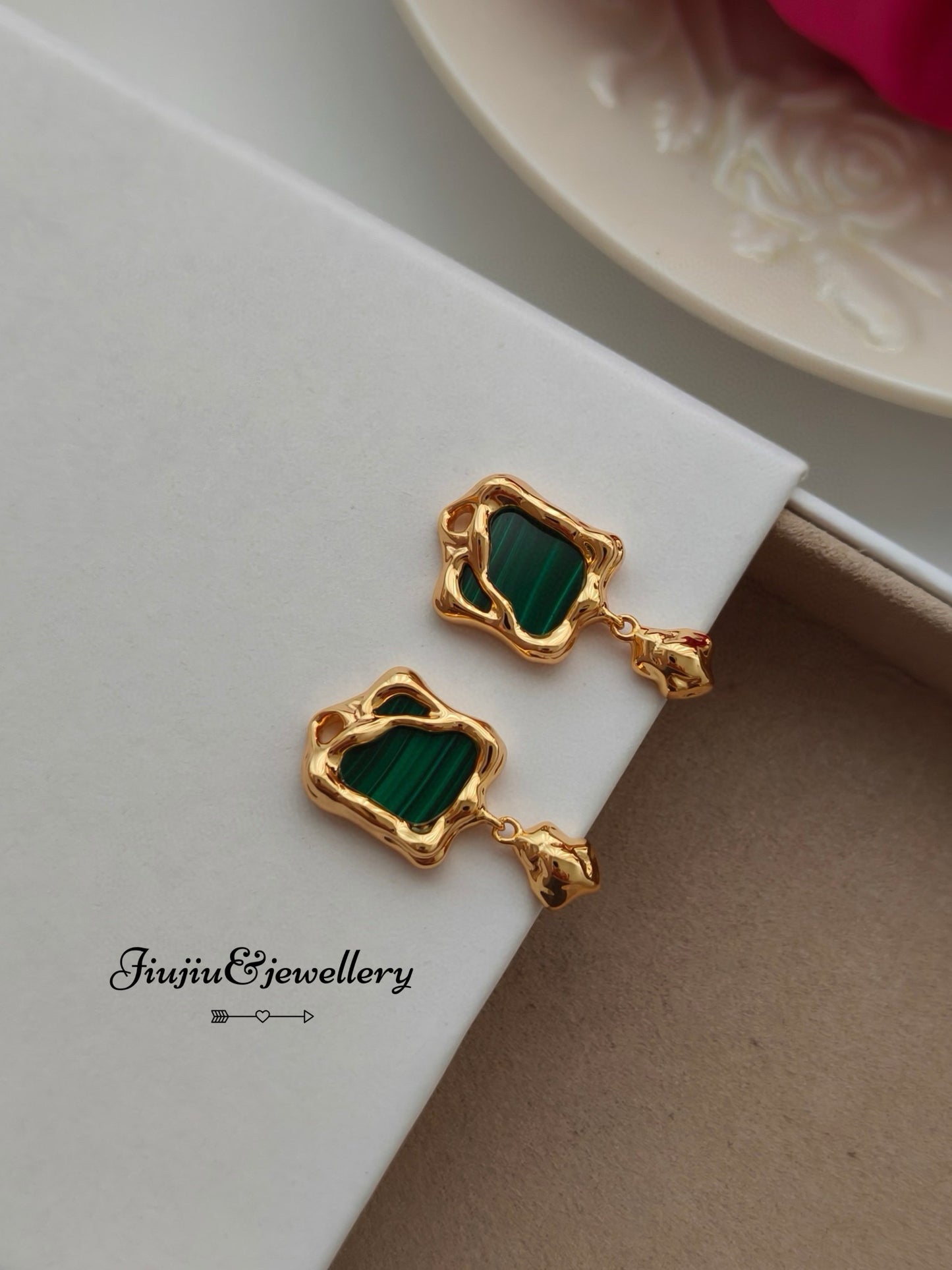 Malachite Square Earrings