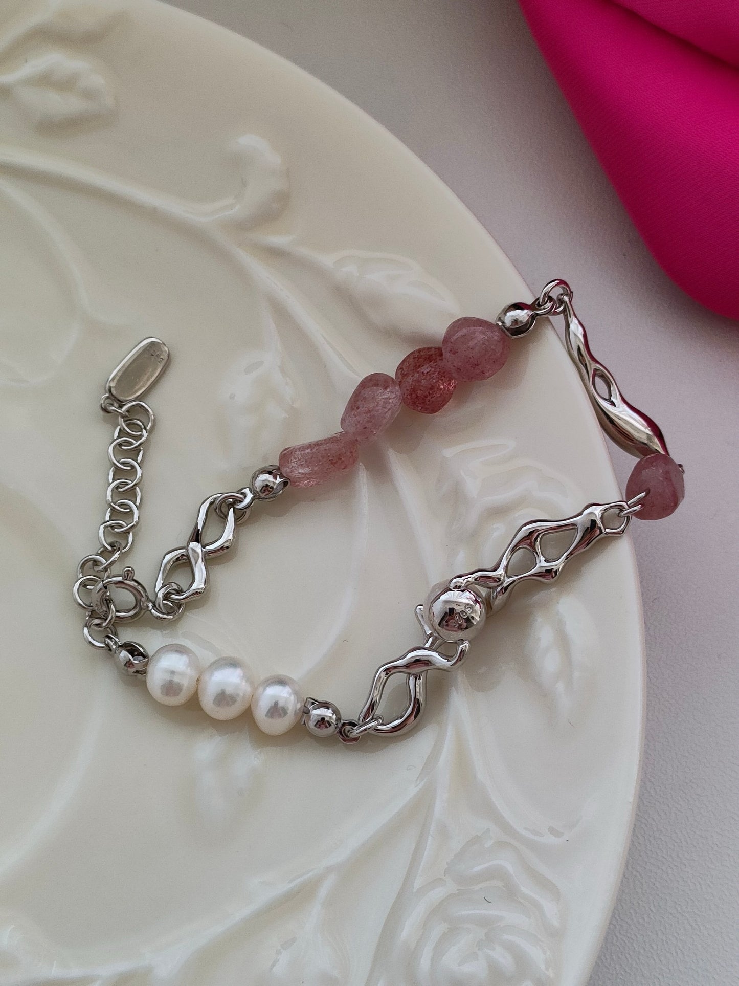 Strawberry Crystal Pearl Bracelet