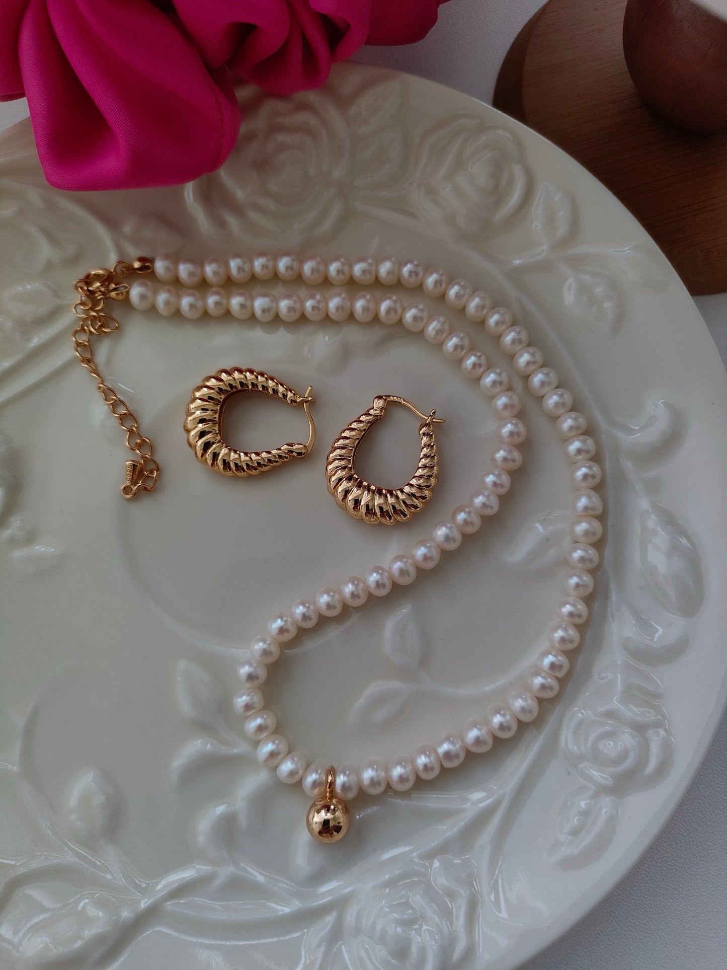 Golden Ball Pearl Necklace
