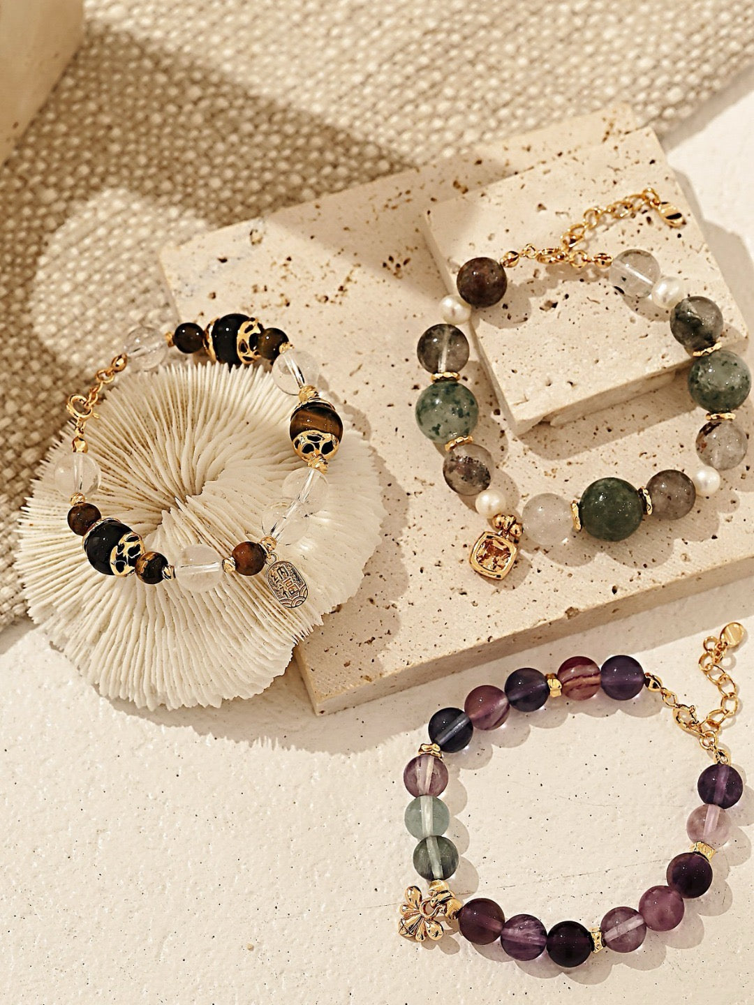 Fashion Tiger's Eye Stone Black Agate Crystal Bead Bracelet
