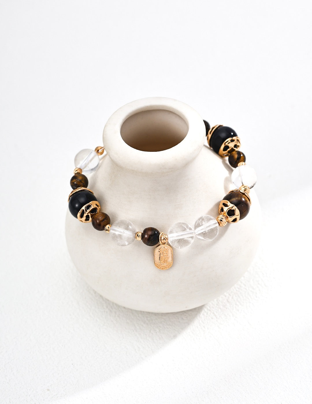 Fashion Tiger's Eye Stone Black Agate Crystal Bead Bracelet