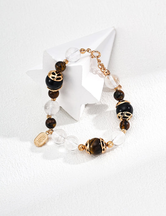 Fashion Tiger's Eye Stone Black Agate Crystal Bead Bracelet