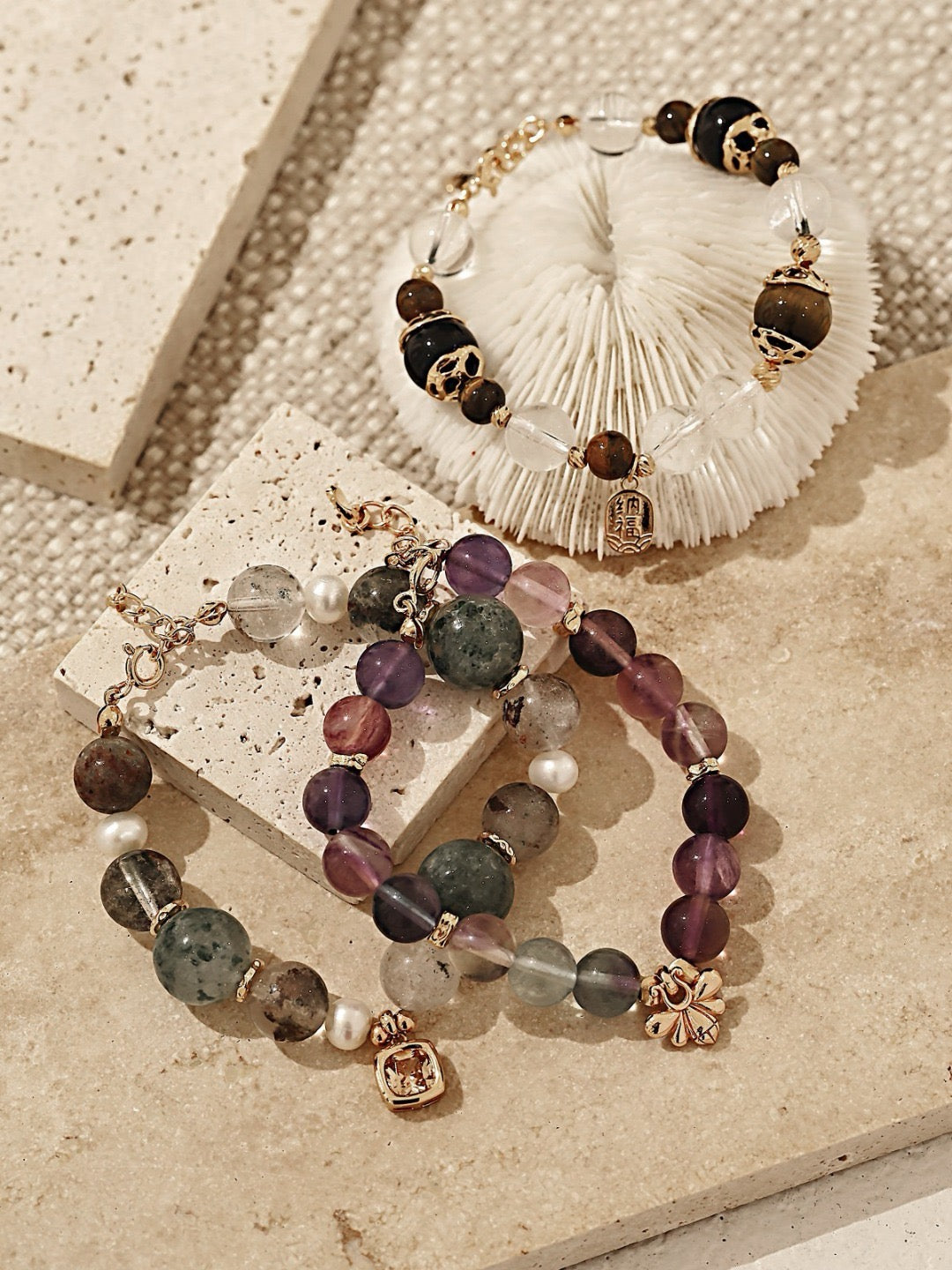 Fashion Tiger's Eye Stone Black Agate Crystal Bead Bracelet
