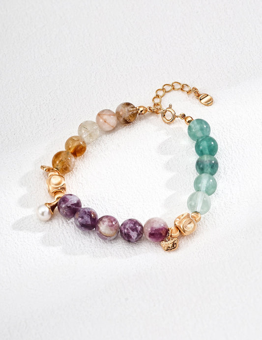Multicoloured Amethyst, Topaz, Green Fluorite Bracelet