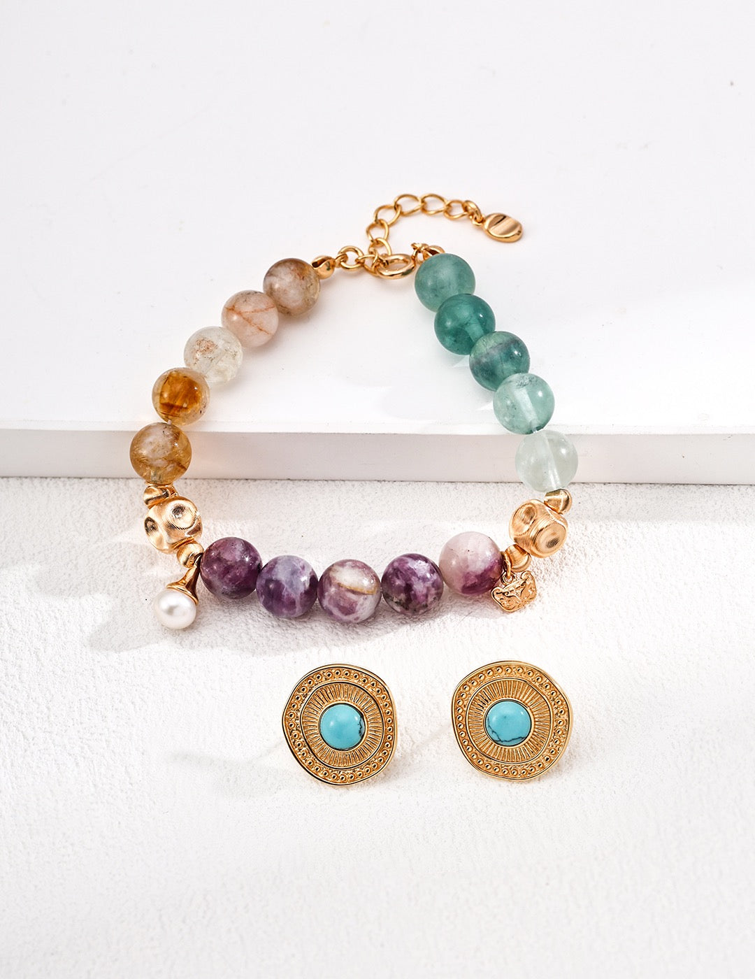 Multicoloured Amethyst, Topaz, Green Fluorite Bracelet