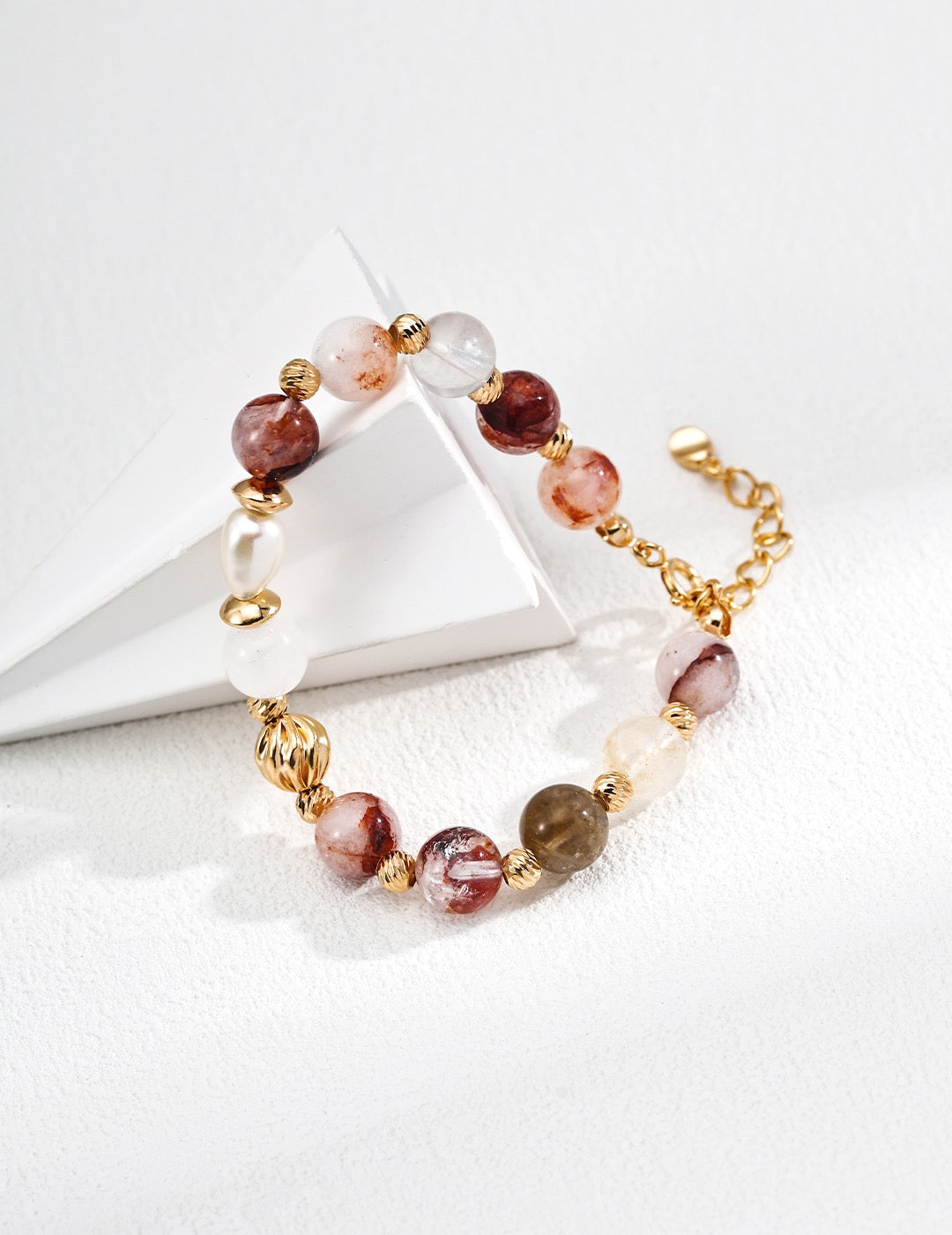 Vintage Natural Pearl Twisted Red Flower Gel Crystal Bead Bracelet